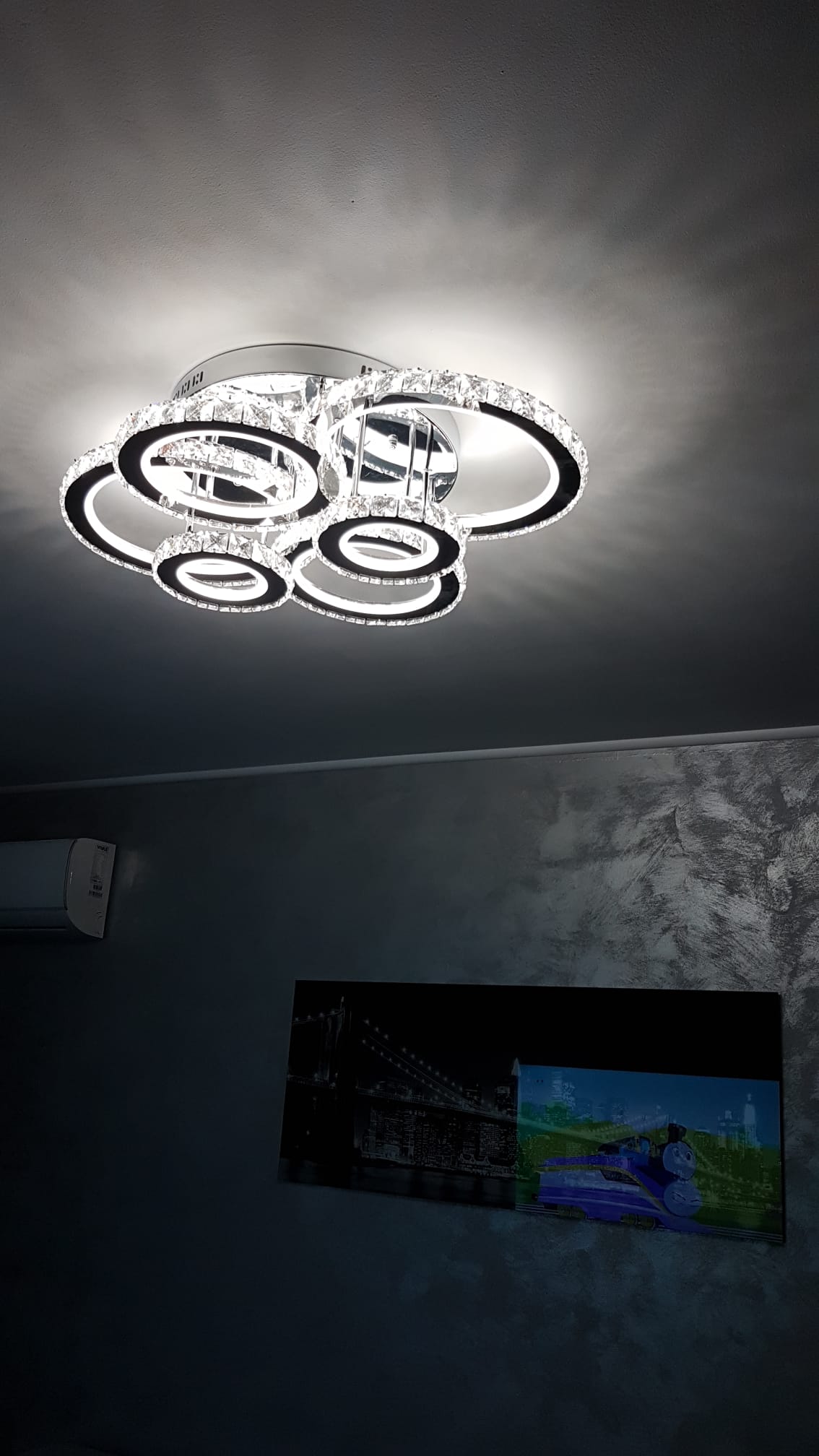 Lustra LED 240W Krystal 6 Crom, LED inclus, 6 surse de iluminare, Telecomanda, Dimabil, Lumina: Cald, Natural, Rece photo review