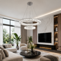 Candelabru LED 128W Creative Cristale 2 Cercuri, Telecomanda