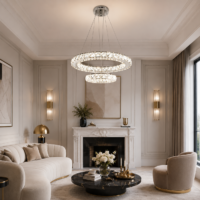 Candelabru LED 128W Creative Cristale 2 Cercuri, Telecomanda