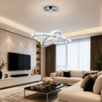 Candelabru LED 128W Creative Cristale 2 Cercuri, Telecomanda