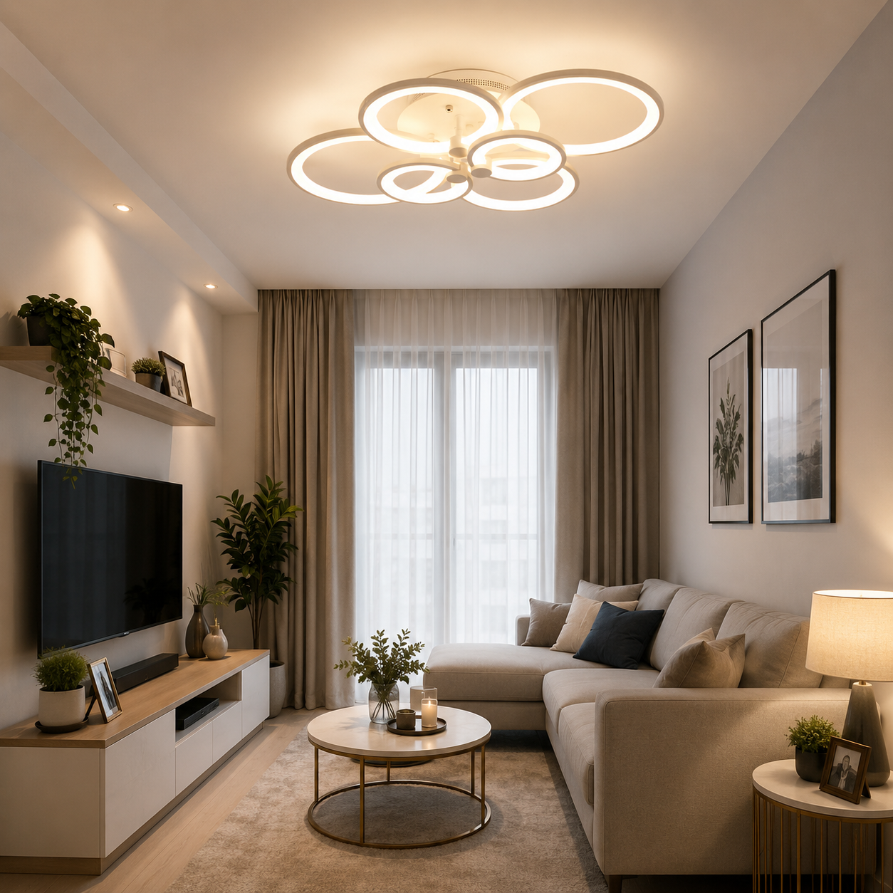 Lustra LED 160W Rings 6 Cercuri, Telecomanda Lustra LED 160W Rings 6 Cercuri, Telecomanda