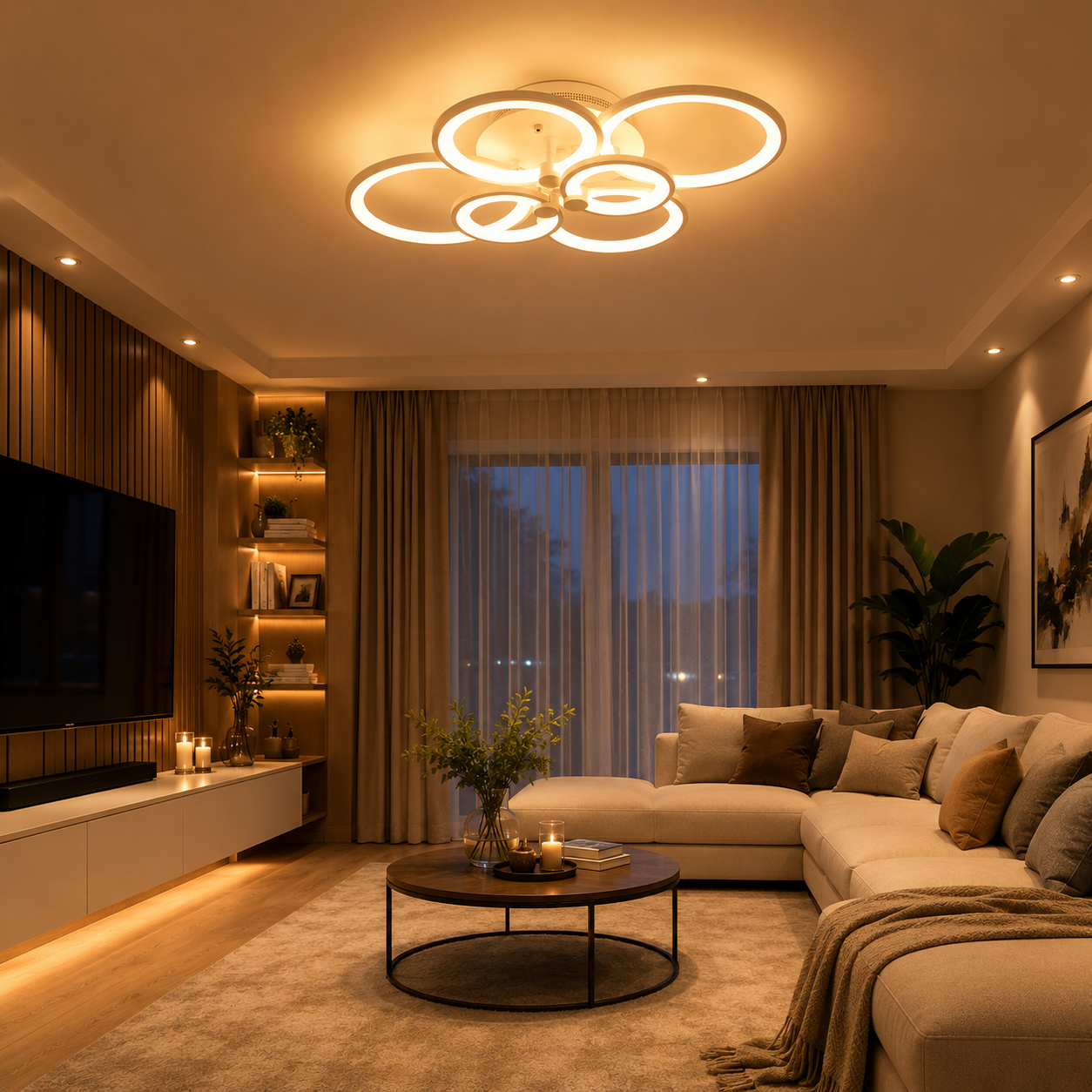 Lustra LED 160W Rings 6 Cercuri, Telecomanda Lustra LED 160W Rings 6 Cercuri, Telecomanda