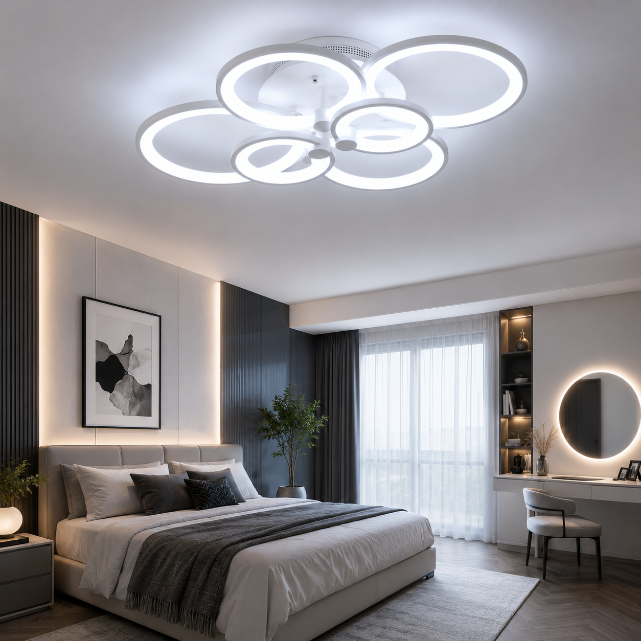 Lustra LED 160W Rings 6 Cercuri, Telecomanda Lustra LED 160W Rings 6 Cercuri, Telecomanda
