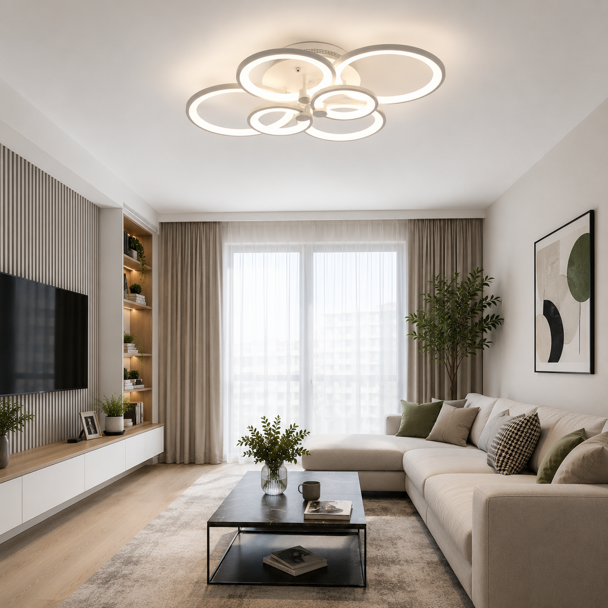 Lustra LED 160W Rings 6 Cercuri, Telecomanda Lustra LED 160W Rings 6 Cercuri, Telecomanda