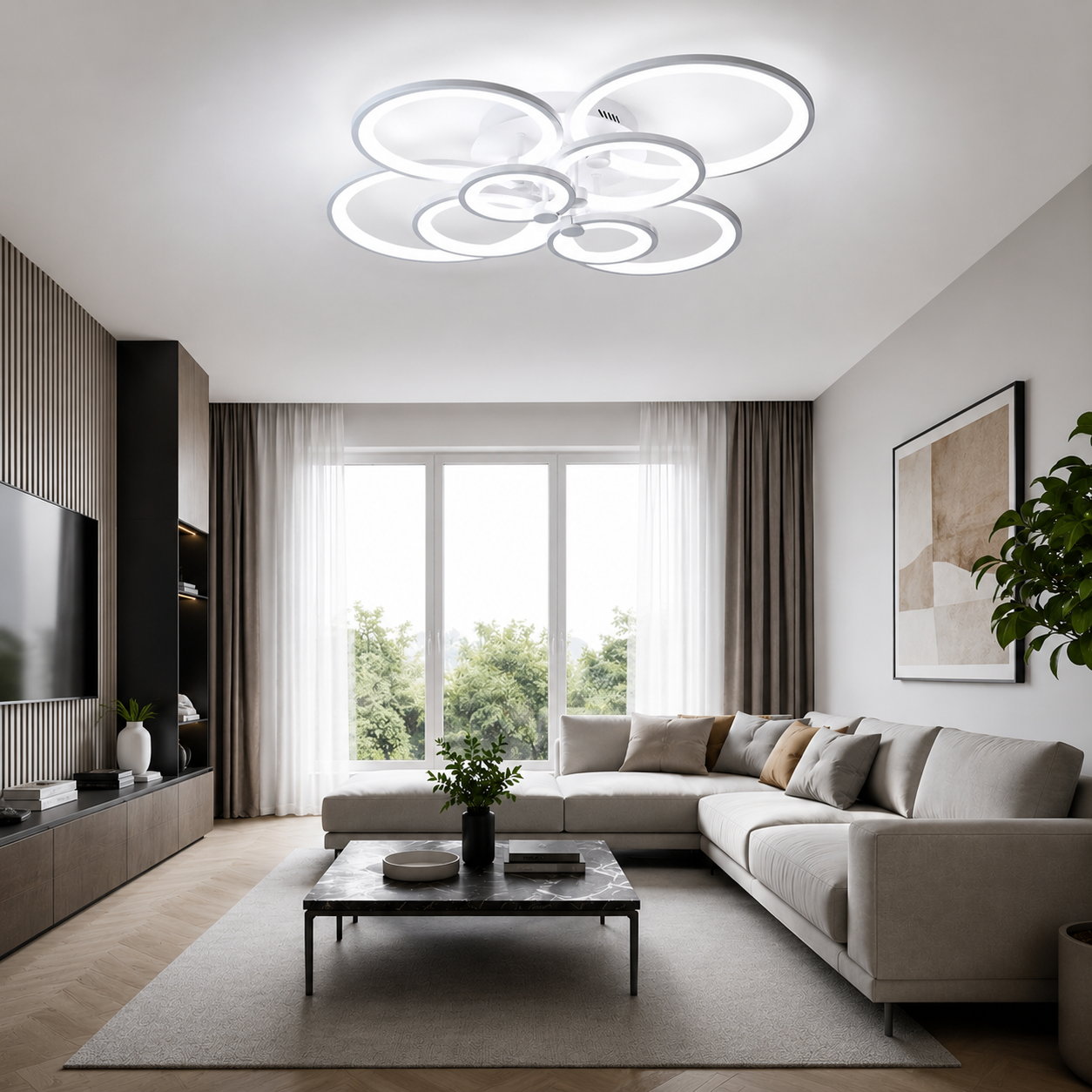 Lustra LED 232W Rings 8 Cercuri, Telecomanda Lustra LED 232W Rings 8 Cercuri, Telecomanda