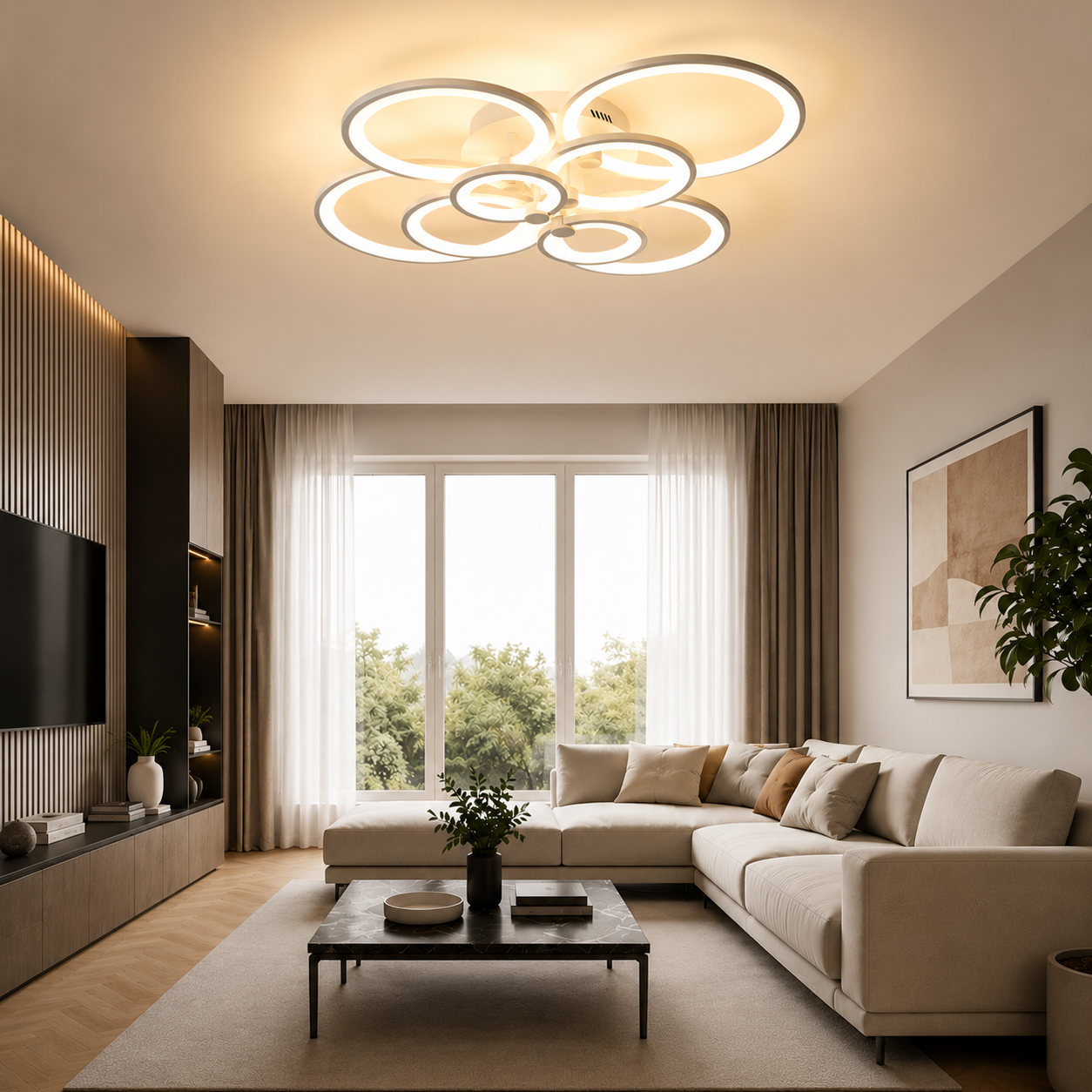 Lustra LED 232W Rings 8 Cercuri, Telecomanda Lustra LED 232W Rings 8 Cercuri, Telecomanda