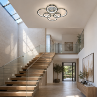 Lustra LED 240W Cristal 6 Cercuri Crom, Telecomanda