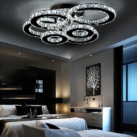Lustra LED 240W Cristal 6 Cercuri Crom, Telecomanda