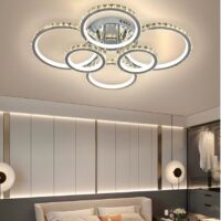 Lustra LED 240W Cristal 6 Cercuri Crom, Telecomanda