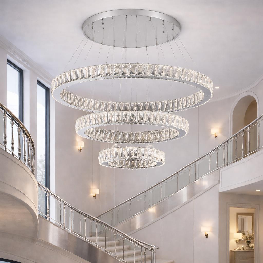 Candelabru LED 184W Cristale 3 Cercuri, Telecomanda Candelabru LED 184W Cristale 3 Cercuri, Telecomanda