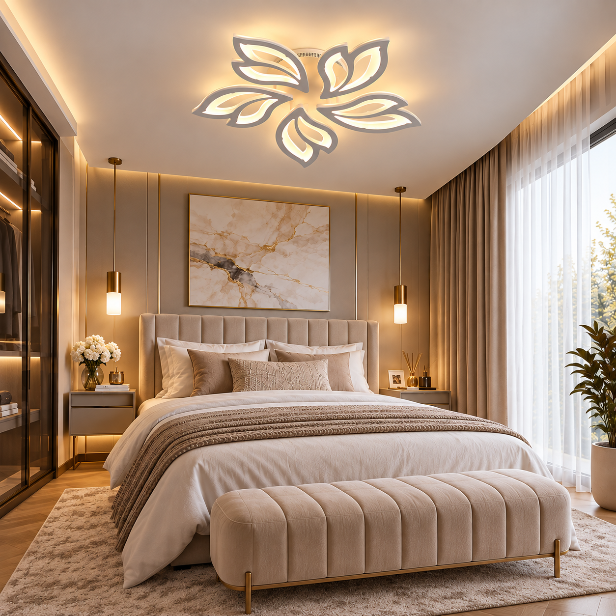 Lustra LED 100W White Lily 5 Mini, Telecomanda Lustra LED 100W White Lily 5 Mini, Telecomanda