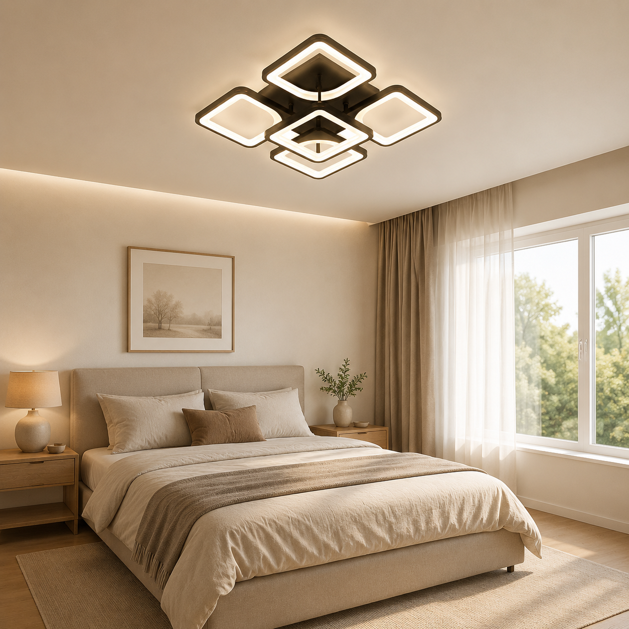 Lustra LED 110W Ceiling 5 Patrate Mini Negru, Telecomanda Lustra LED 110W Ceiling 5 Patrate Mini Negru, Telecomanda