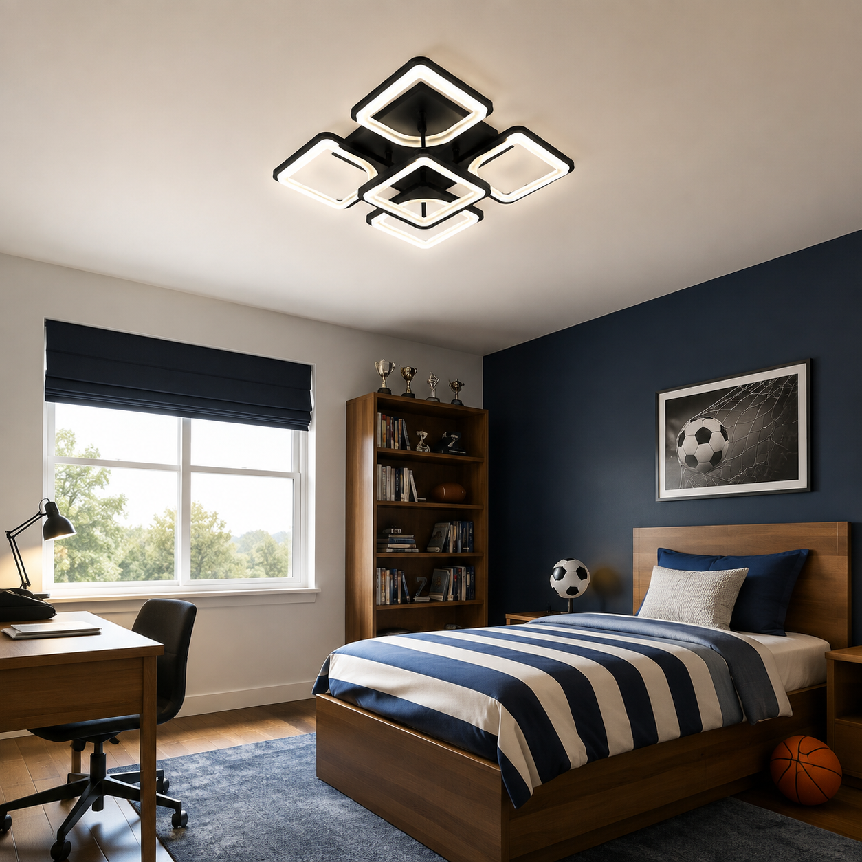 Lustra LED 110W Ceiling 5 Patrate Mini Negru, Telecomanda Lustra LED 110W Ceiling 5 Patrate Mini Negru, Telecomanda