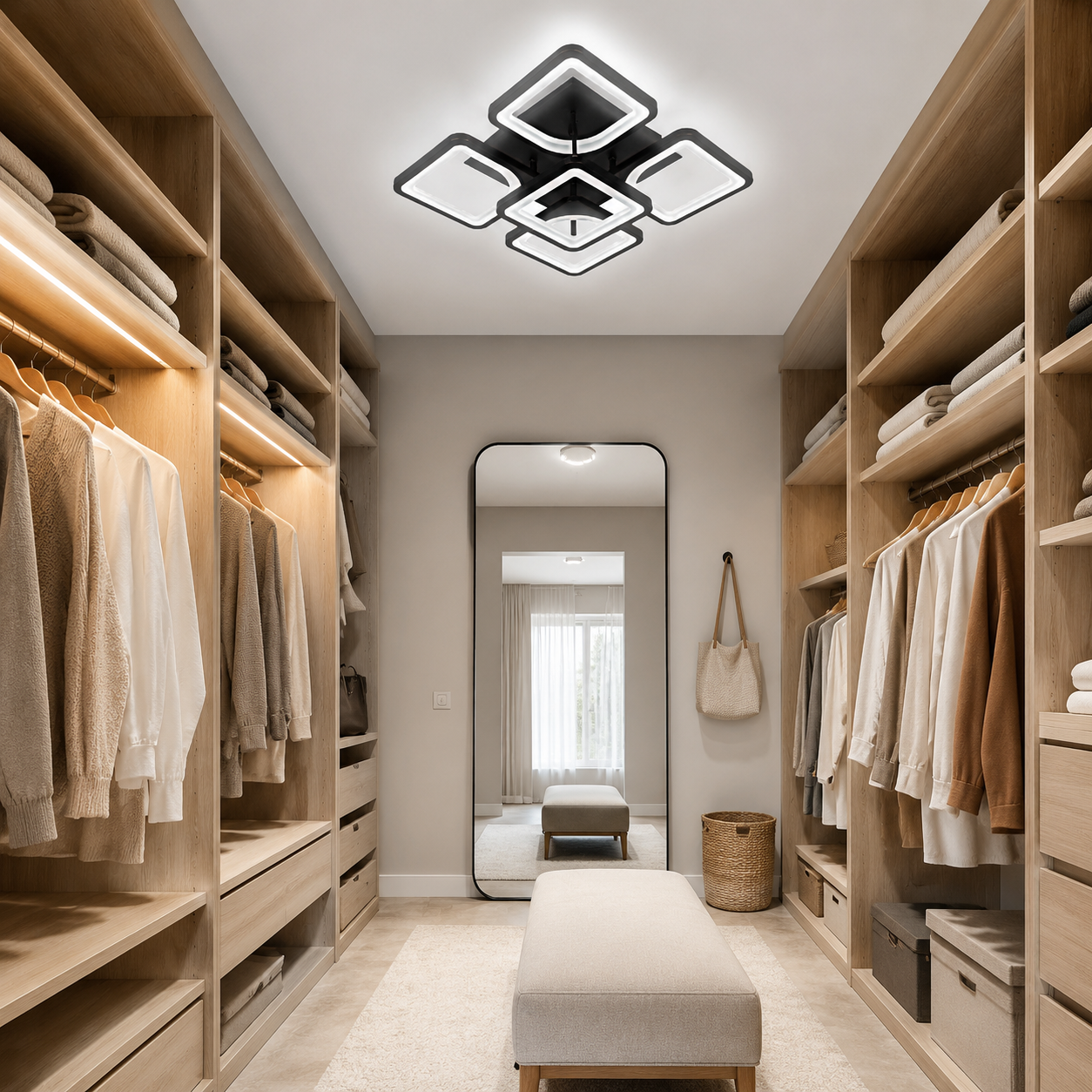 Lustra LED 110W Ceiling 5 Patrate Mini Negru, Telecomanda Lustra LED 110W Ceiling 5 Patrate Mini Negru, Telecomanda