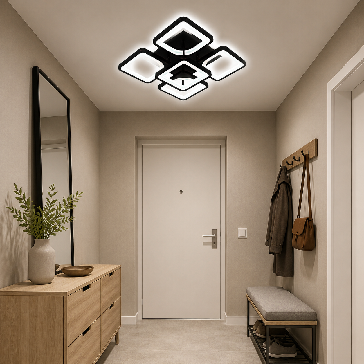 Lustra LED 110W Ceiling 5 Patrate Mini Negru, Telecomanda Lustra LED 110W Ceiling 5 Patrate Mini Negru, Telecomanda