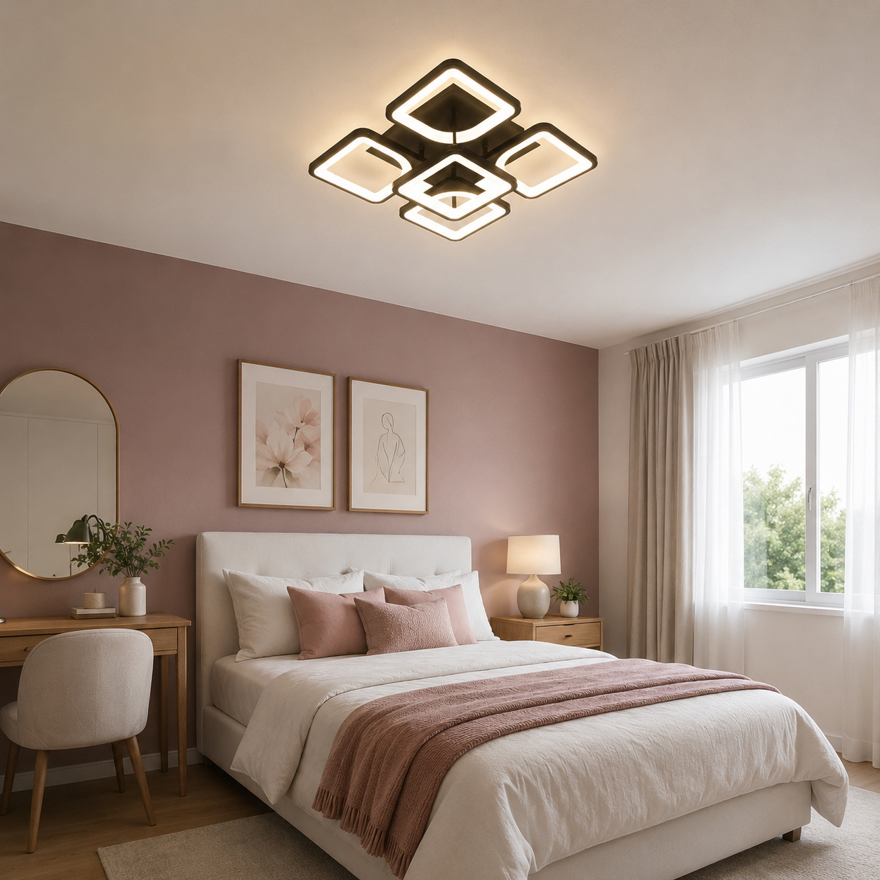 Lustra LED 110W Ceiling 5 Patrate Mini Negru, Telecomanda Lustra LED 110W Ceiling 5 Patrate Mini Negru, Telecomanda
