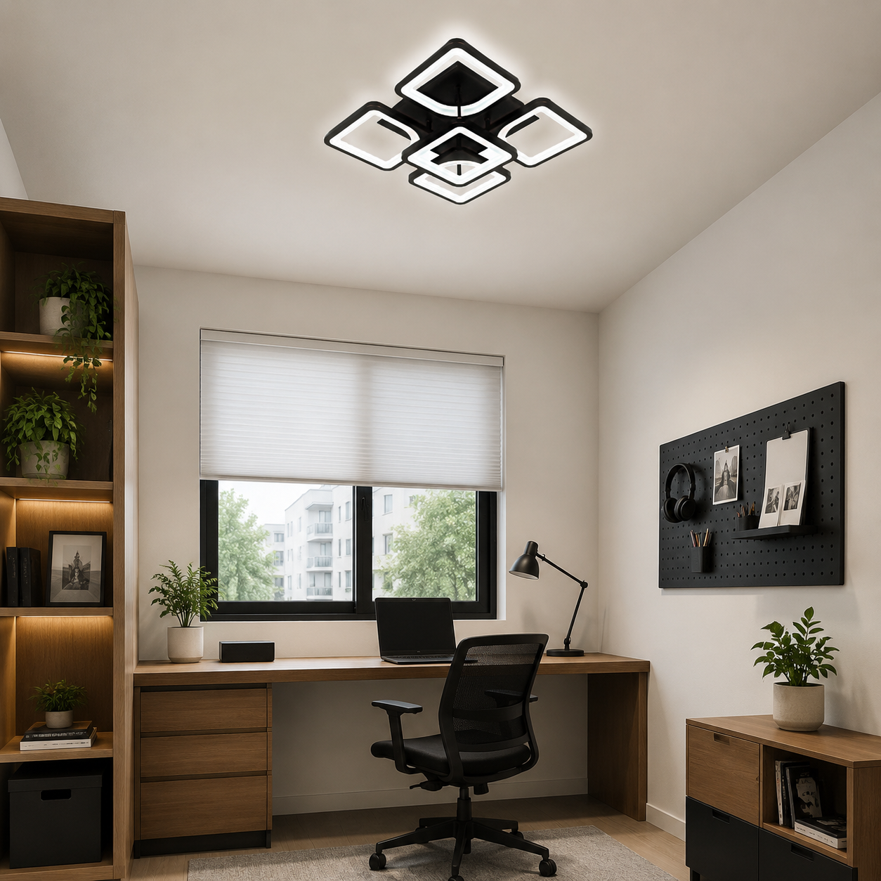 Lustra LED 110W Ceiling 5 Patrate Mini Negru, Telecomanda Lustra LED 110W Ceiling 5 Patrate Mini Negru, Telecomanda
