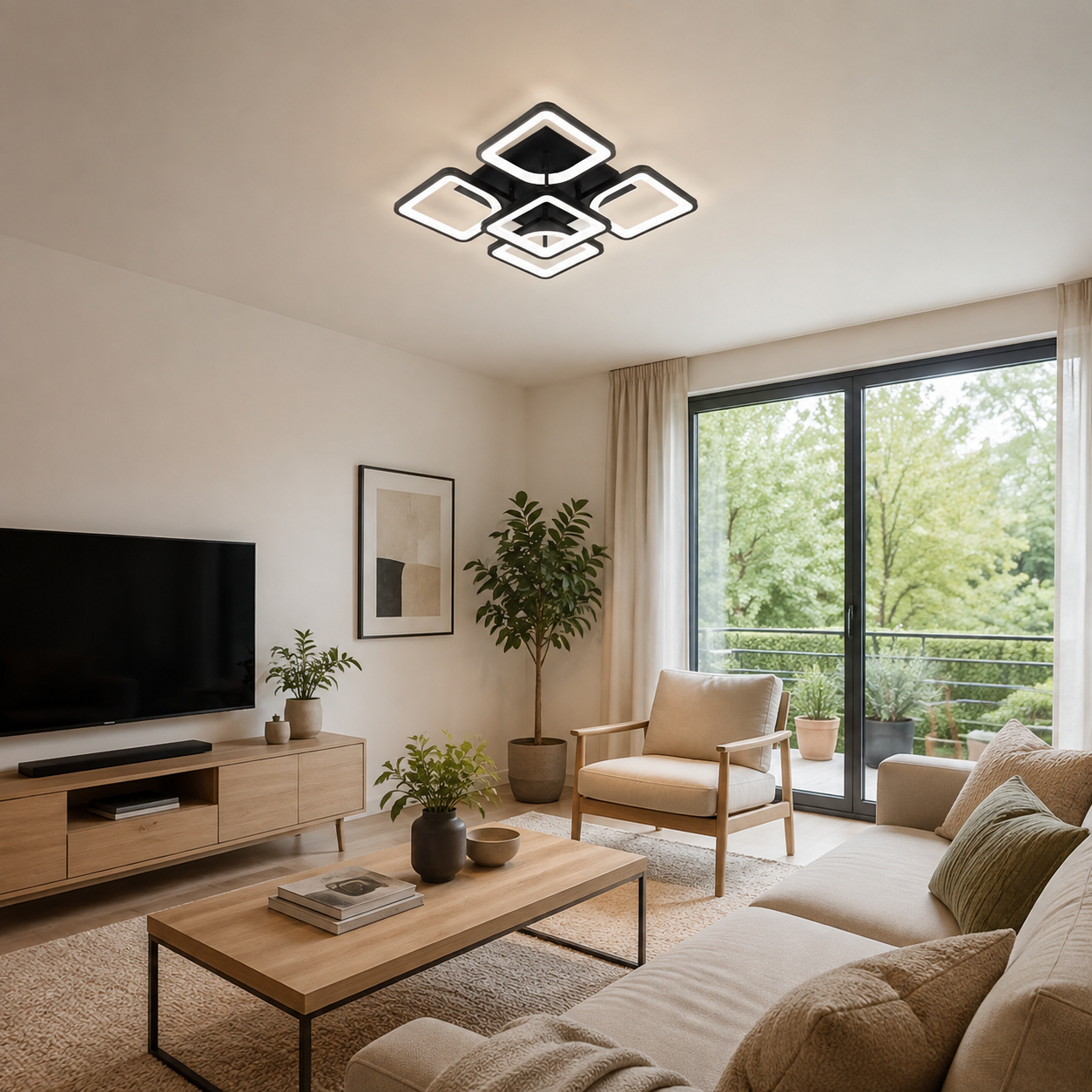 Lustra LED 110W Ceiling 5 Patrate Mini Negru, Telecomanda Lustra LED 110W Ceiling 5 Patrate Mini Negru, Telecomanda