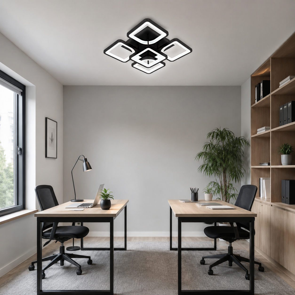 Lustra LED 110W Ceiling 5 Patrate Mini Negru, Telecomanda Lustra LED 110W Ceiling 5 Patrate Mini Negru, Telecomanda