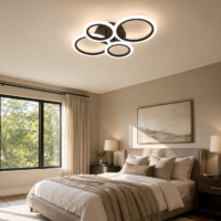 Lustra LED 72W Rings 4 Cercuri Negru, Telecomanda