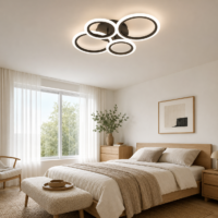 Lustra LED 72W Rings 4 Cercuri Negru, Telecomanda