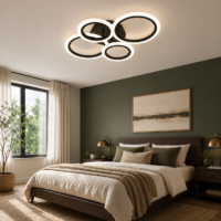 Lustra LED 72W Rings 4 Cercuri Negru, Telecomanda