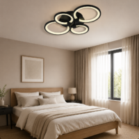 Lustra LED 72W Rings 4 Cercuri Negru, Telecomanda