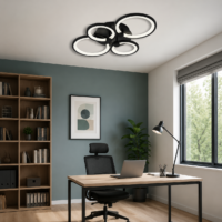 Lustra LED 72W Rings 4 Cercuri Negru, Telecomanda