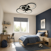 Lustra LED 72W Rings 4 Cercuri Negru, Telecomanda