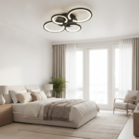 Lustra LED 72W Rings 4 Cercuri Negru, Telecomanda