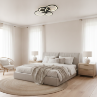 Lustra LED 72W Rings 4 Cercuri Negru, Telecomanda