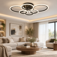 Lustra LED Rings 6 Cercuri Negru, Telecomanda