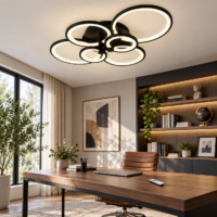 Lustra LED Rings 6 Cercuri Negru, Telecomanda
