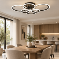Lustra LED Rings 6 Cercuri Negru, Telecomanda