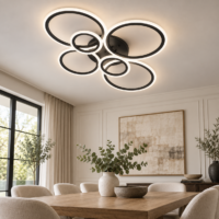 Lustra LED Rings 6 Cercuri Negru, Telecomanda