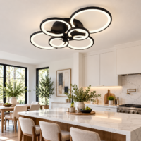 Lustra LED Rings 6 Cercuri Negru, Telecomanda