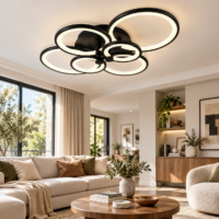 Lustra LED Rings 6 Cercuri Negru, Telecomanda
