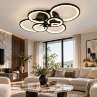 Lustra LED Rings 6 Cercuri Negru, Telecomanda