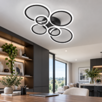 Lustra LED Rings 6 Cercuri Negru, Telecomanda