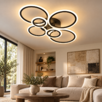 Lustra LED Rings 6 Cercuri Negru, Telecomanda