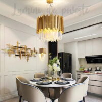 candelabru auriu cu cristale
