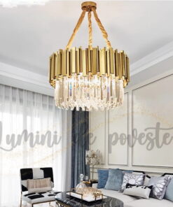 candelabru auriu cu cristale