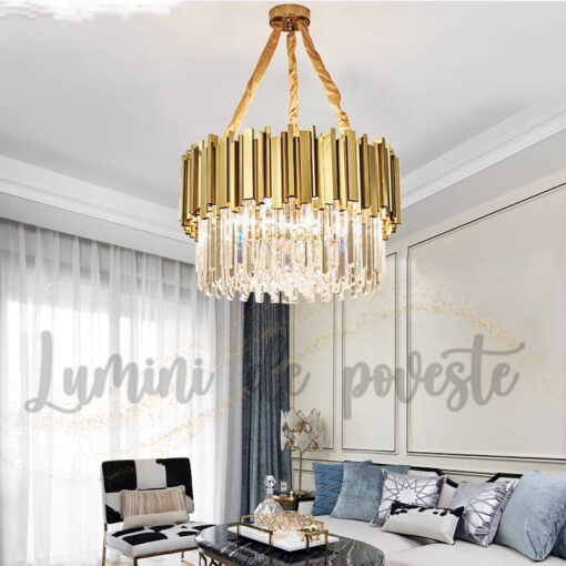 candelabru auriu cu cristale