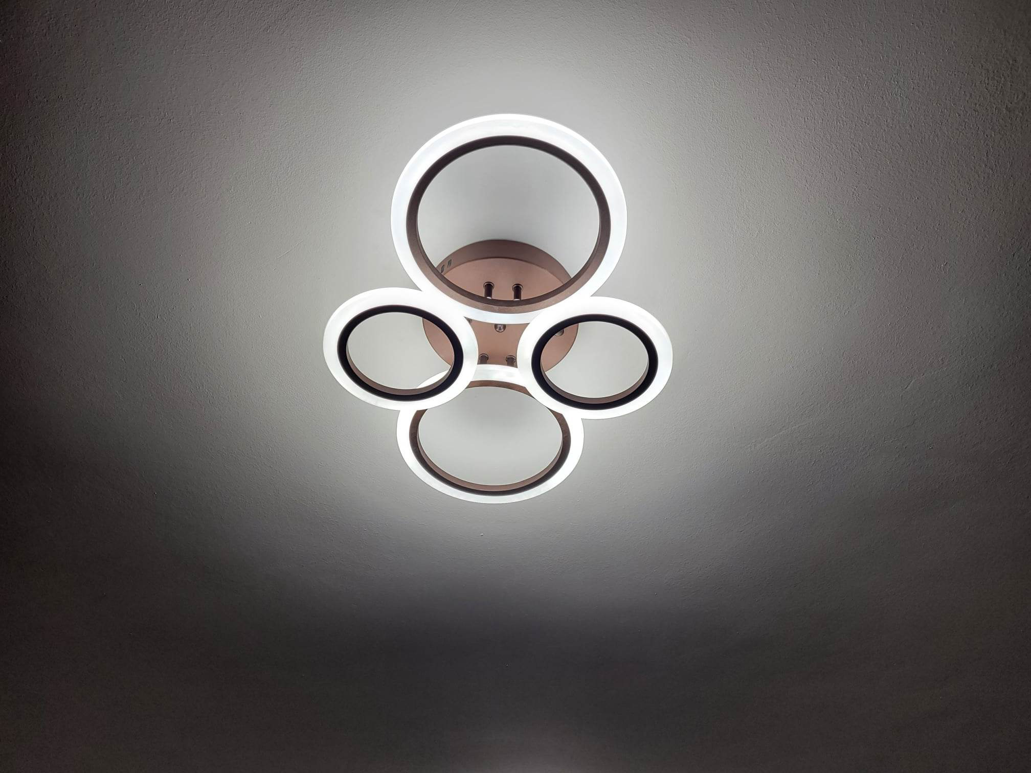 Lustra LED 86W Rings 4 Maro, LED inclus, 4 surse de iluminare, Telecomanda, Dimabil, Lumina: Cald, Natural, Rece photo review