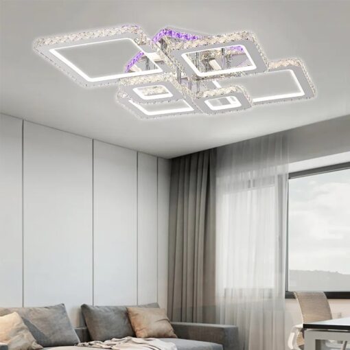 lustra led krystal 6 alb square rgb