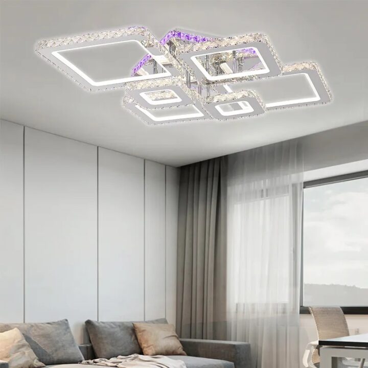 lustra led krystal 6 alb square rgb