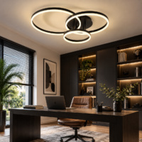 Lustra LED 154W Minimalist 3 Cercuri Black, Telecomanda