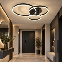 Lustra LED 154W Minimalist 3 Cercuri Black, Telecomanda