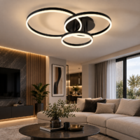Lustra LED 154W Minimalist 3 Cercuri Black, Telecomanda