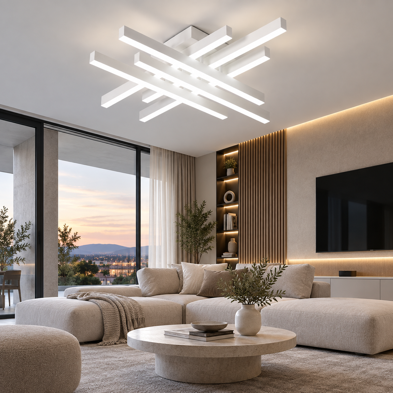 Lustra LED 130W Zig Zag Alb Mini, Telecomanda Lustra LED 130W Zig Zag Alb Mini, Telecomanda